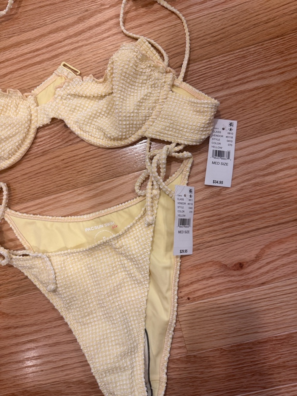 PacSun Pale Yellow Textured Tie Bikini Set - Picture 2 of 2
